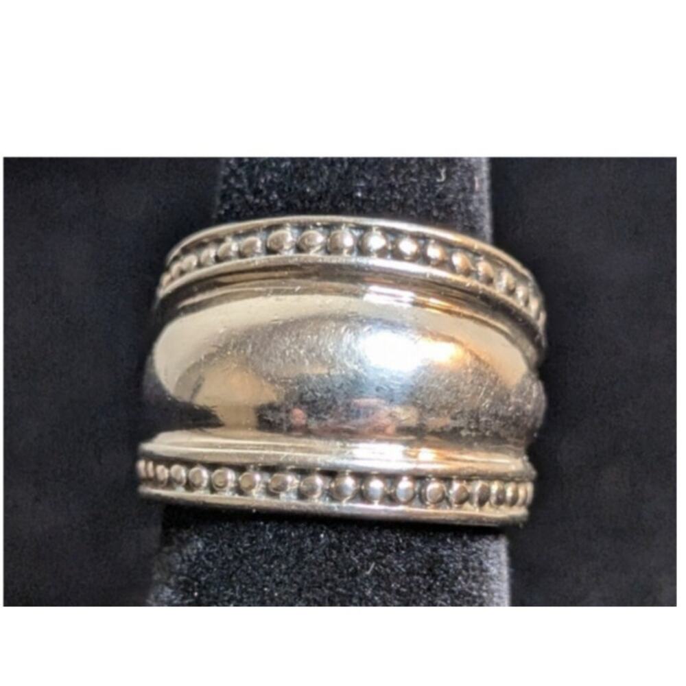 Vtg 925 Thailand Sterling Wide Graduated Beaded Edge Solid Domed Ring Size 5.75